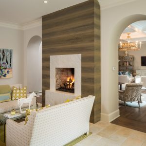 Fireplace in a small white living room