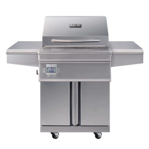 Front silhouette image of a stainless steel grill cart