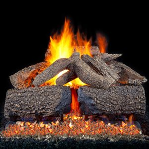 Fireplace logs with fire going