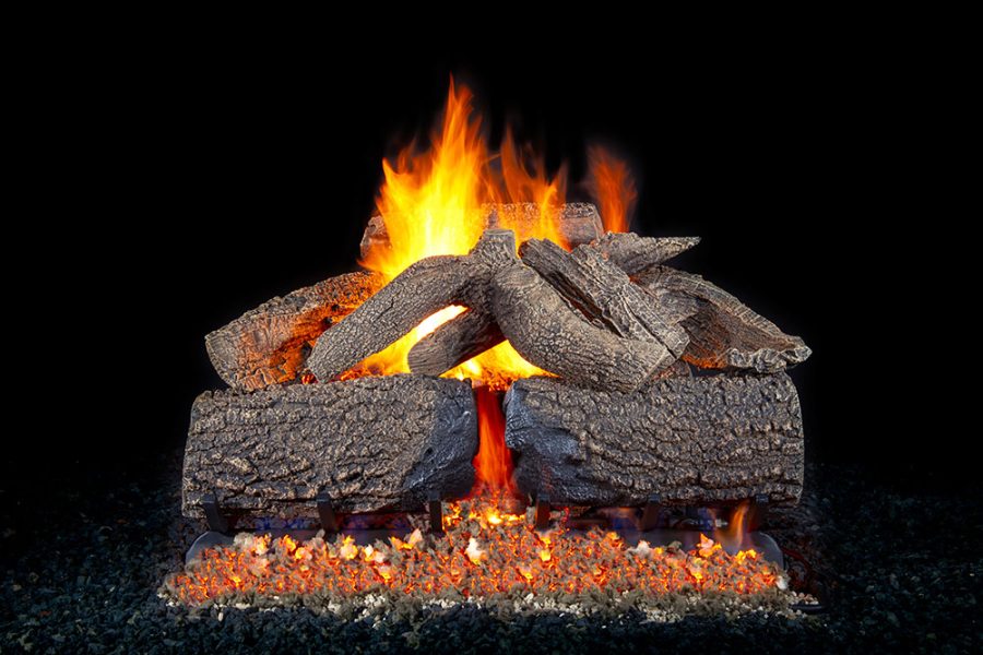 Fireplace logs with fire going