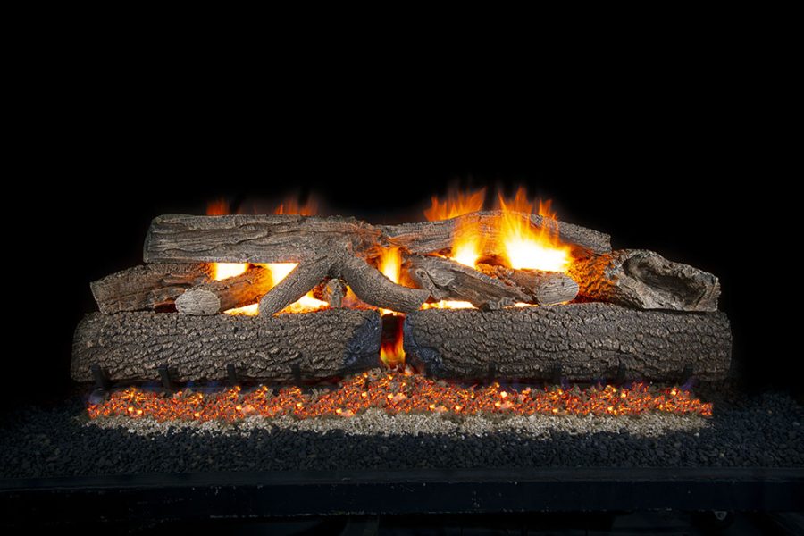 Fire going under gas log set