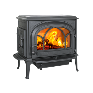 Silhouette photo of a wood stove with a fire going