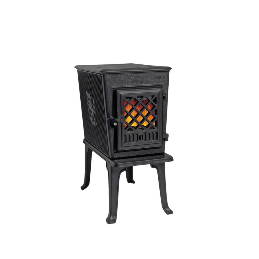 Small black stove silhouette picture with a fire going