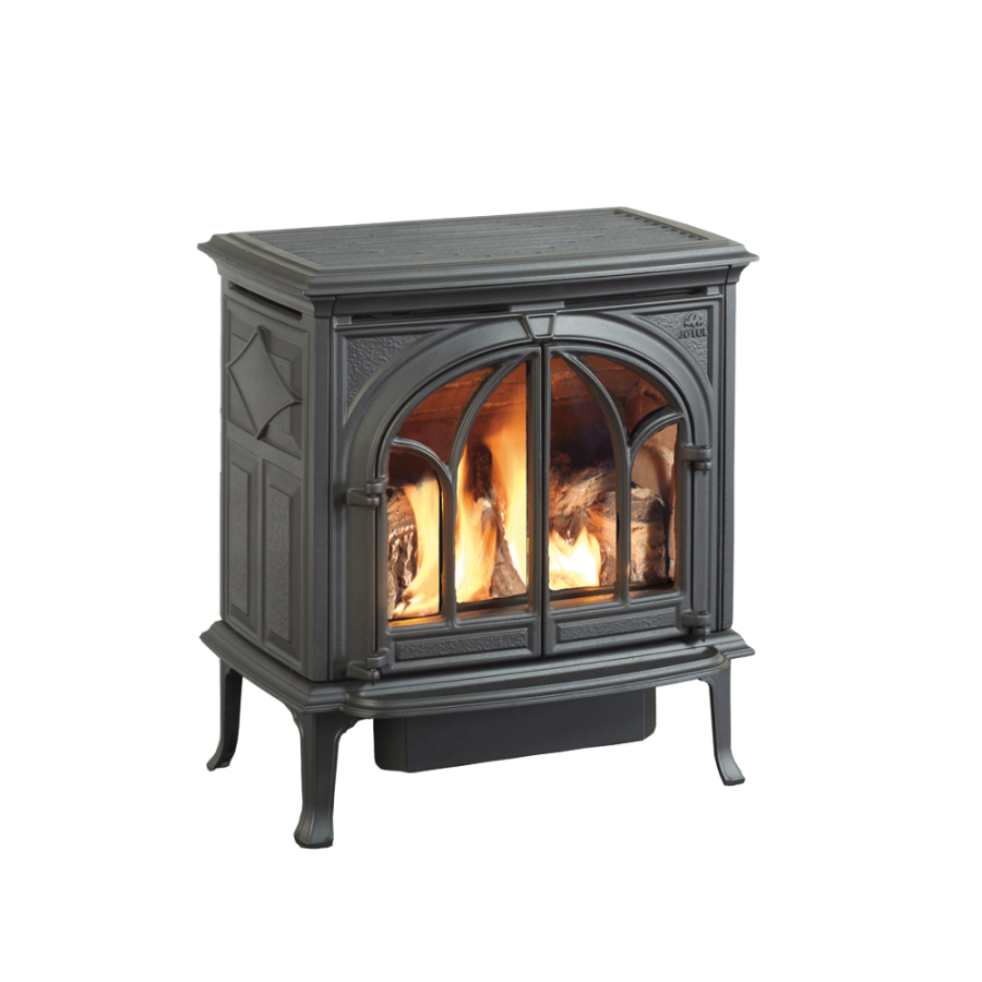 Gas stove with a fire going