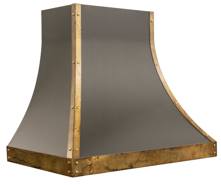 Block grey range hood with bronze lining