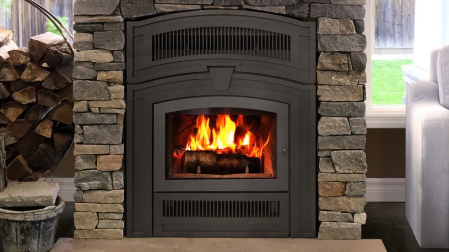 Wood fireplace insert in a home