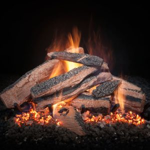 Fireplaces gas vented logs with fire going