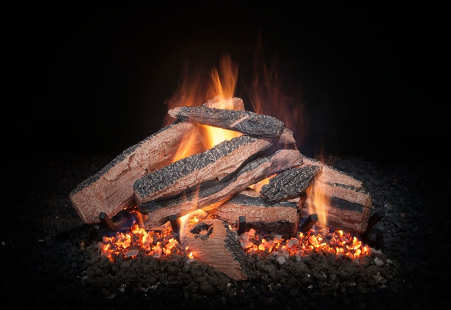 Fireplaces gas vented logs with fire going