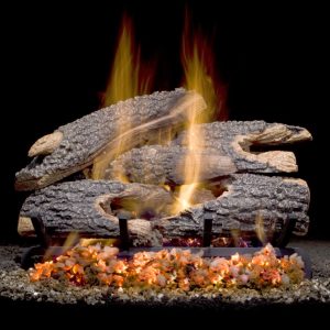 Fireplace logs with vented fire coming through