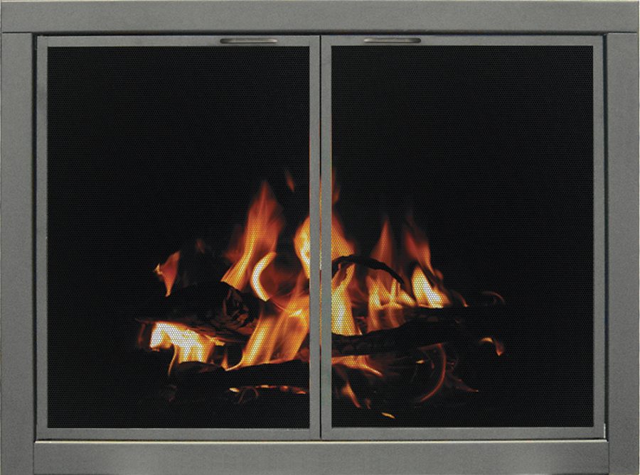 Fireplace doors infront of a fire