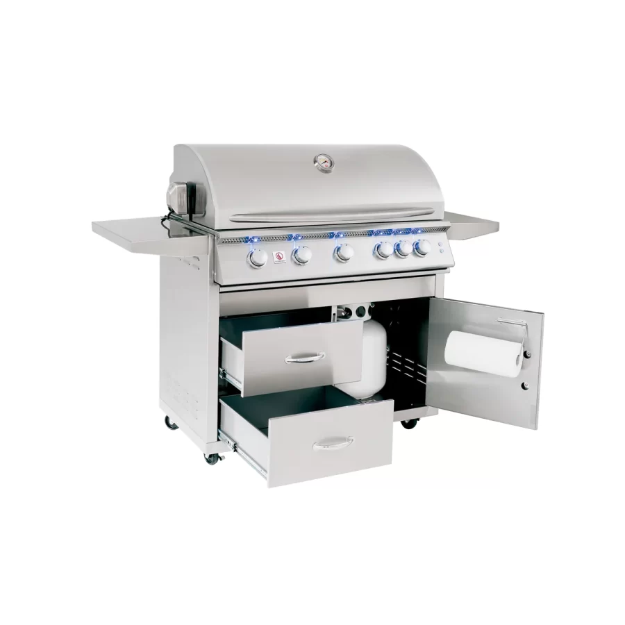 Stainless steel grill with bottom draws opened up silhouette