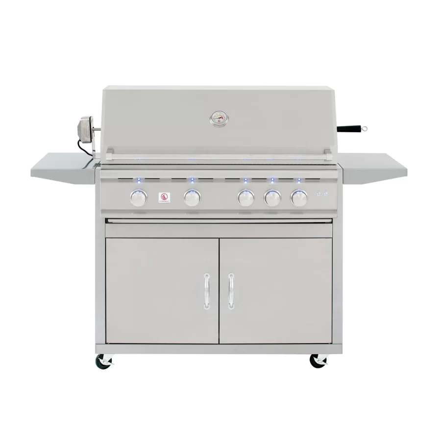 Front photo of a stainless steel grill silhouette